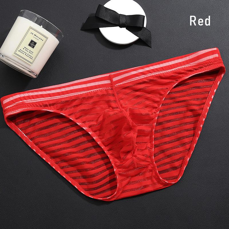 Men Mesh Striped Transparent Briefs Low Waist Ultra-thin Ice Silk Sexy Breathable Underwear Underpant Men Gays Sissy Panties