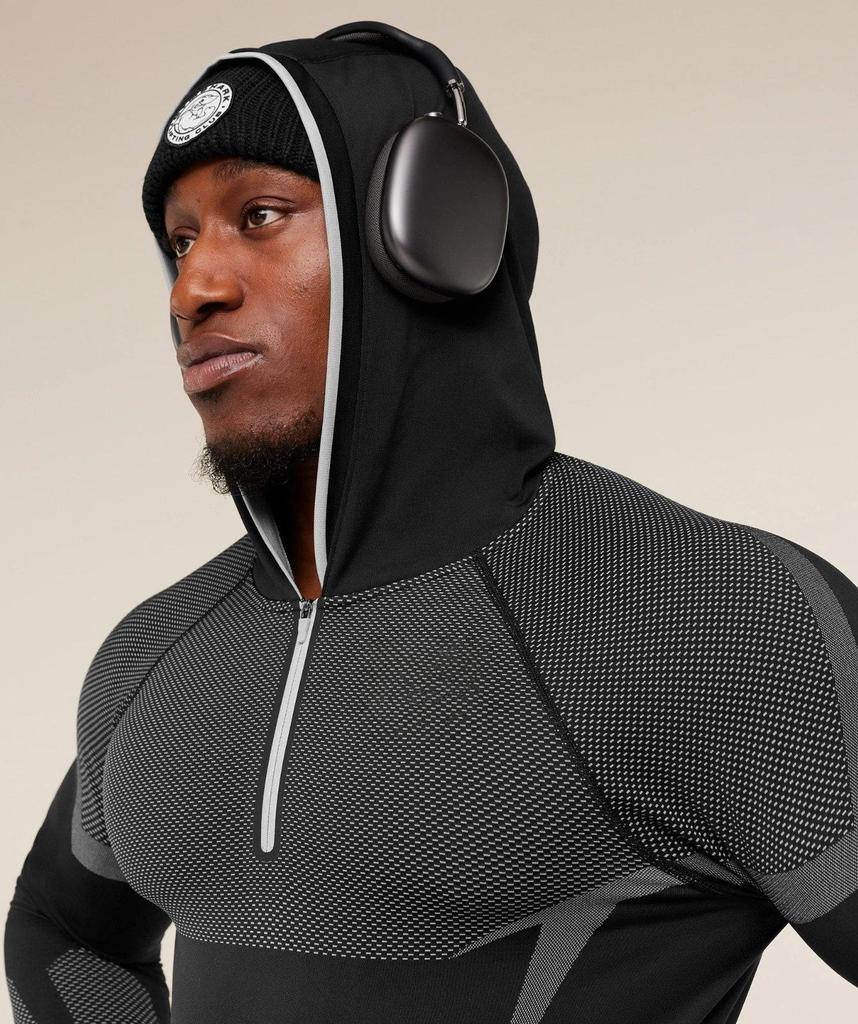 Мужская фитнес-футболка с длинным рукавом и капюшоном GYMSHARK Onyx с высокой эластичностью