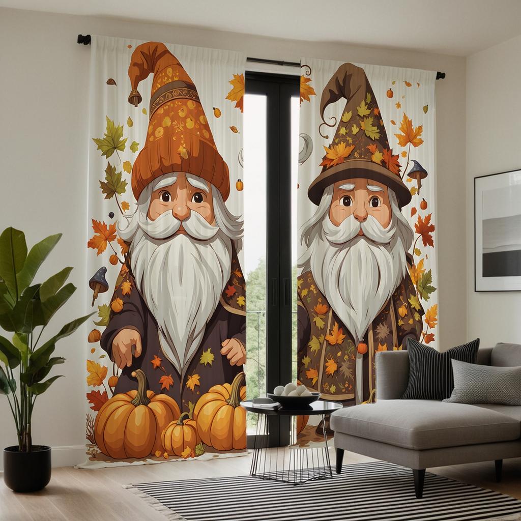 2 предмета с длинной шляпой HD Harvest Festival Декоративная занавеска с изображением тыквы и кленового листа Желтая завязка с цифровой печатью Главная