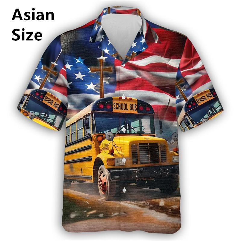 Vocation School Bus 3D Printed Men Shirt Fashion Hawaiian Shirt Casual Beach Motorcycle Bloose Men's Lace High Quality Camisa