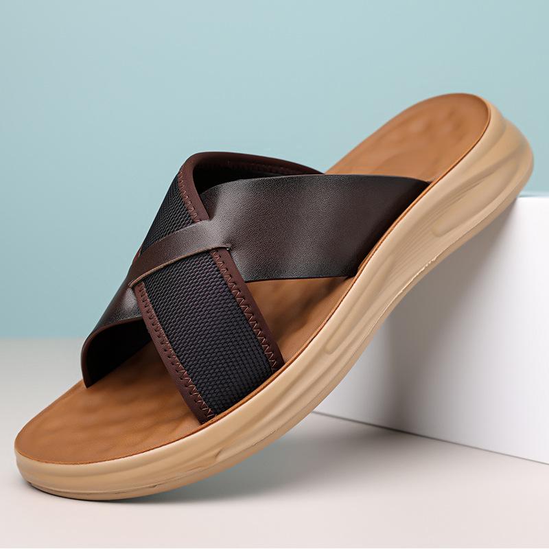 Летние новые дизайнерские шлепанцы для мужчин однотонные модные повседневные противоскользящие износостойкие пляжные туфли мужские уличные шлепанцы