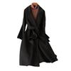 Женское длинное шерстяное двубортное пальто с лацканами с вырезом, тренч с открытой передней частью, приталенное, теплое пальто на осень-зиму с поясом