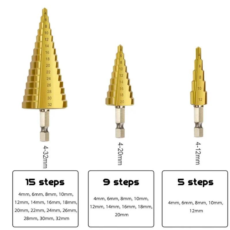 9/6/3 шт. Ступенчатое сверло HSS с титановым покрытием, быстрорежущая сталь, металл, дерево, фреза, конусный сверлильный инструмент