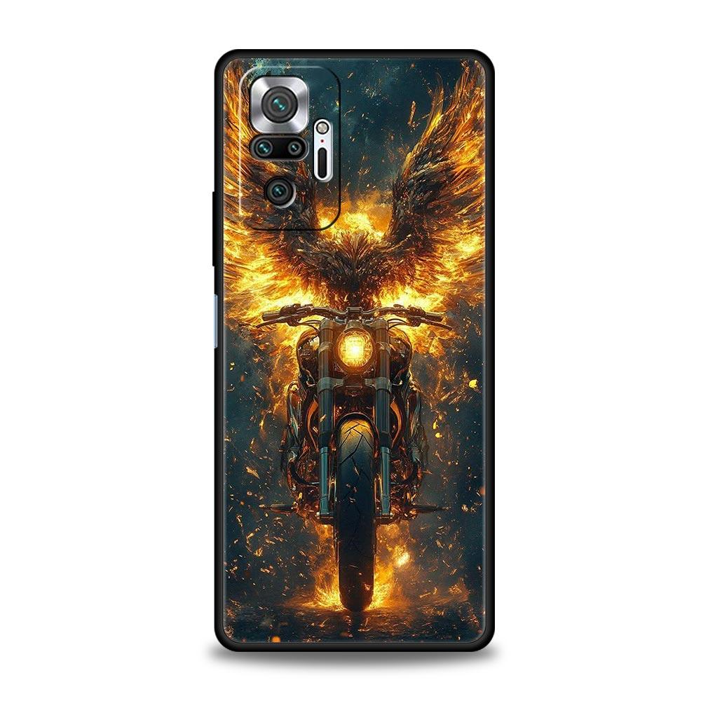 Motorcycle Phone Case Cover for Redmi 14C 10C Note 15 14 13 12 10 11 K40 Pro Plus 5G Soft TPU Shockproof Shell Fundas Capas Bags