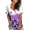 Модные весенние блузки с принтом бабочек, футболки с V-образным вырезом и короткими рукавами, повседневные
