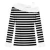 Women's Off-the-shoulder Plush Neck Printed Long-sleeved Pullover T-shirt Top