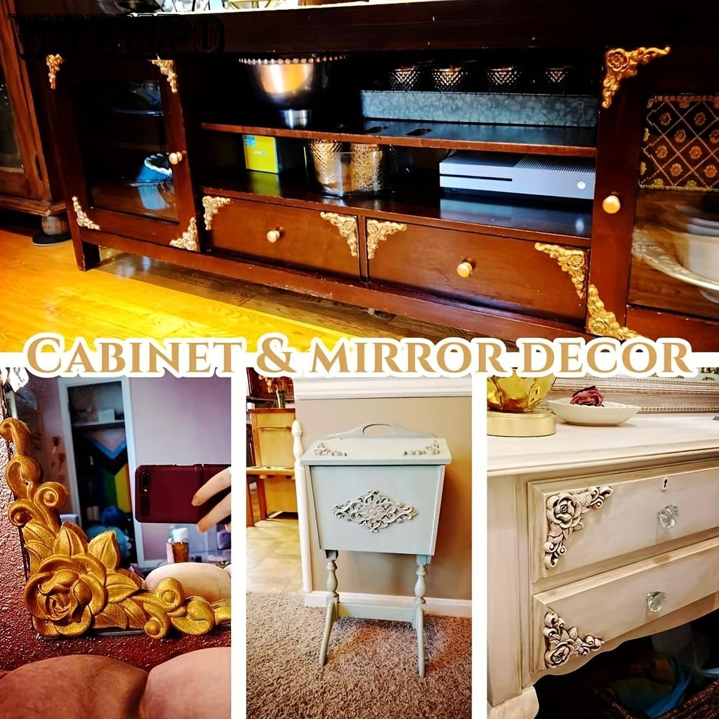 8pcs Carved Wood Appliques for Furniture, French-Style Floral Corner Woodcarvings, Unpainted Solid Wood Decorative Rosettes