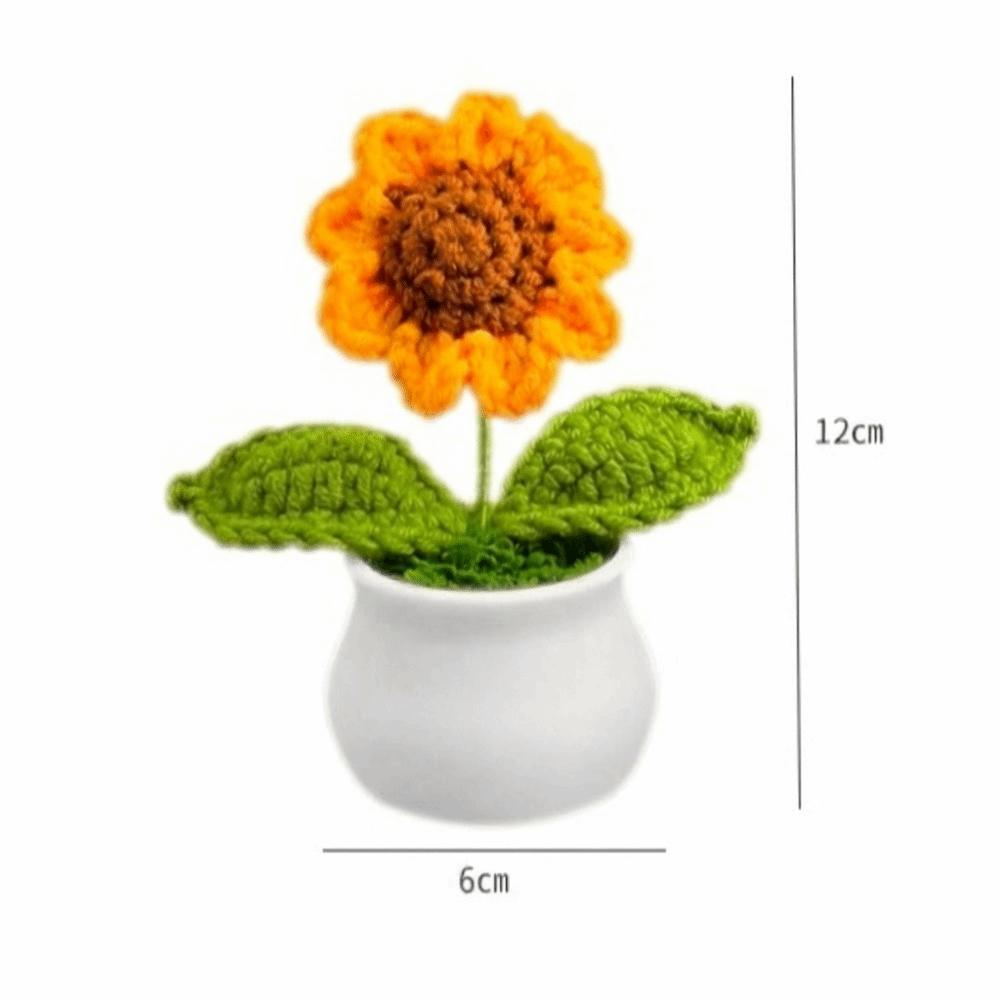 Hand Knitted Crochet Flower Doll Potted Plant Handmade Sunflower Potato Doll Artificial Flower Forget-me-not Wool Knitting Doll
