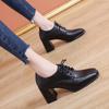 Fashion 2024 Spring and Autumn New High Heels Women's British Style Thick Heels Fashion Lace-up Deep Mouth Small Leather Shoes