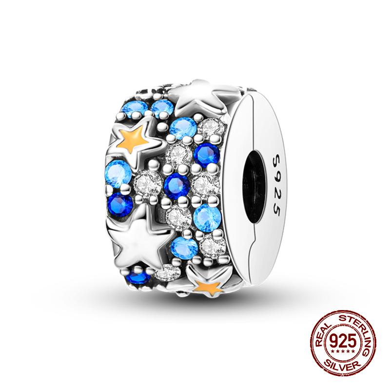 Fashion 100% 925 Sterling Silver Colorful Zircon Stars Moon Separator Charms Bead Fit Original Bracelet Fine DIY Jewelry
