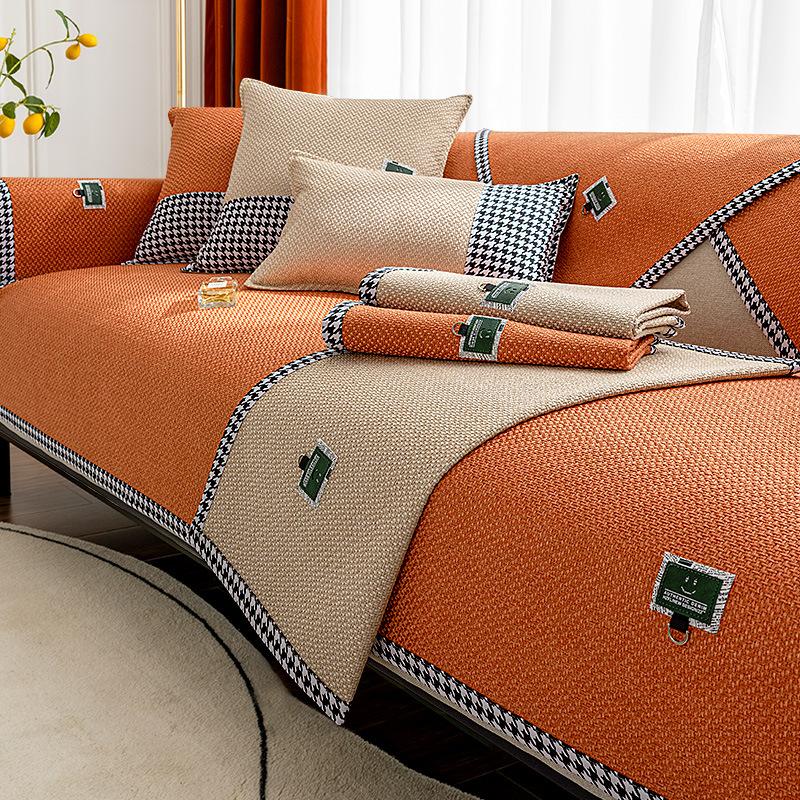 Хлопок и лен, четыре сезона, универсальные чехлы для диванов, однотонный декор, диванная подушка для гостиной, дома, нескользящая подушка для дивана, клетчатая подшивка