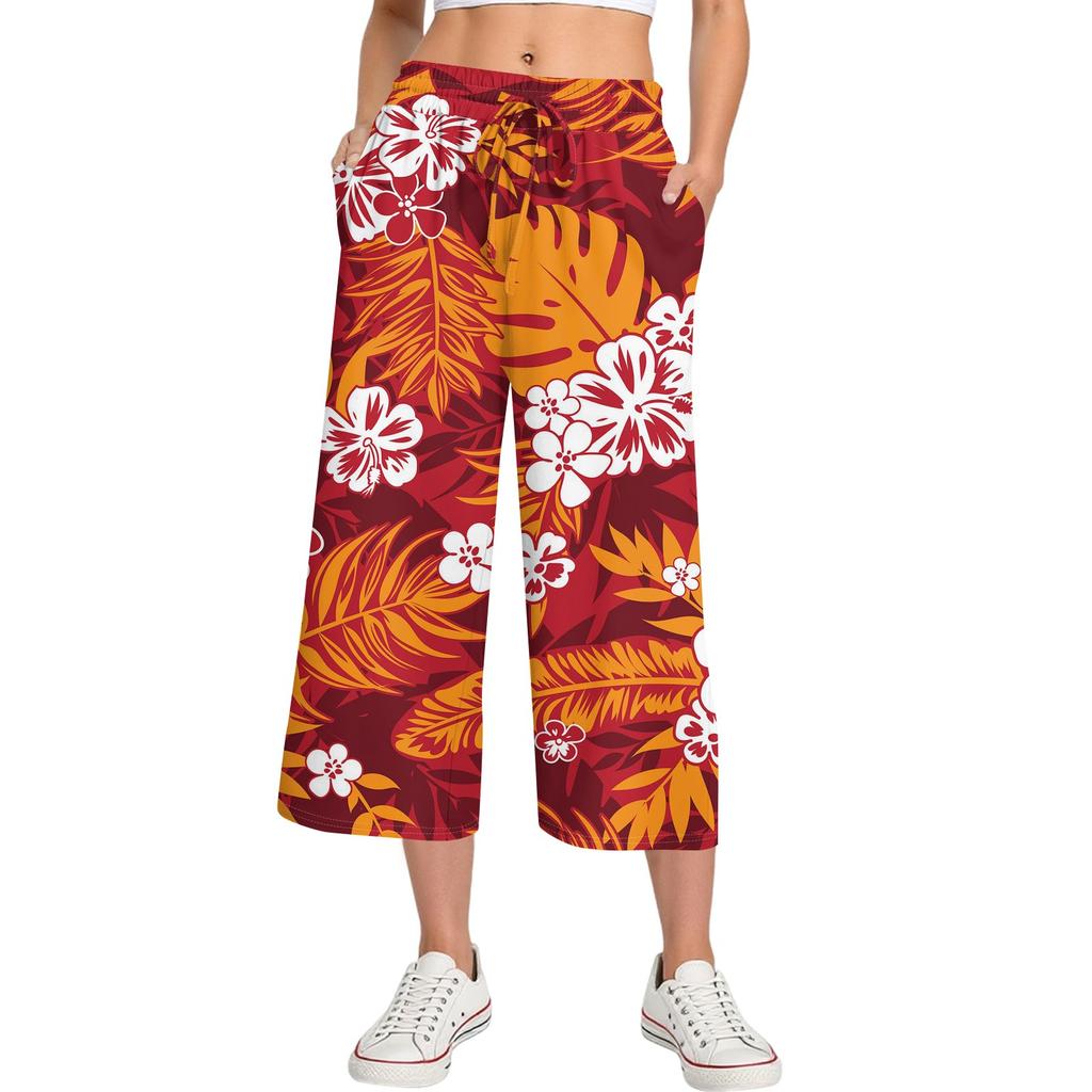 Женские летние повседневные спортивные брюки с высокой талией и принтом, укороченные брюки свободного покроя