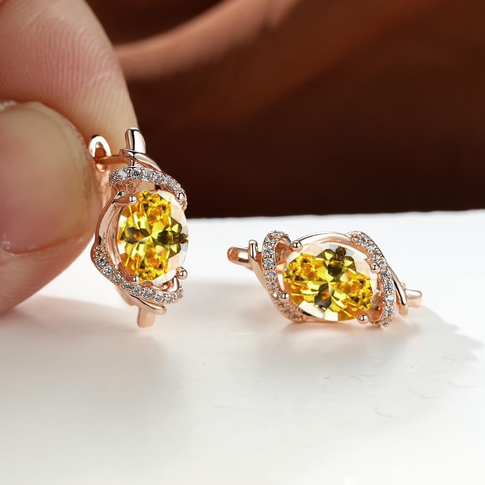 1 пара золотистого цвета Vine Geometry Round Oval Cut Pink Purple White Aqua Stone Party Серьги-кольца с камнем по рождению Висячие серьги Ювелирные изделия