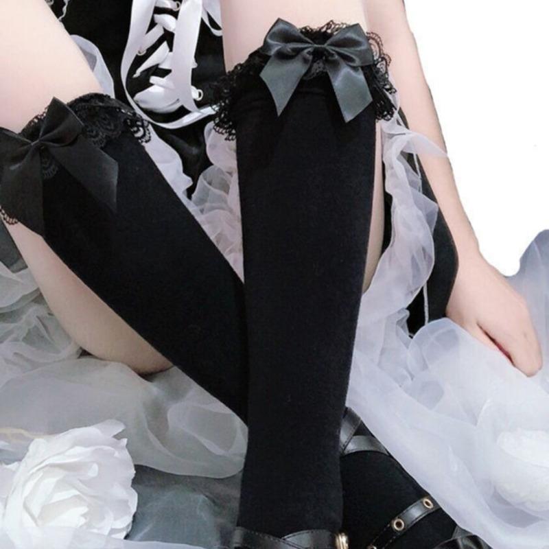 Ladies Spring and Autumn Everything with Sweet Lovely Lace Lace Bow Calf Socks