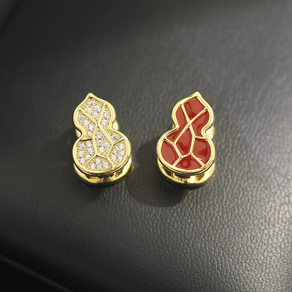 New high-end exquisite red oil dripping gourd earrings, personalized and versatile two-color full diamond Fulu earrings, earrings, two wears