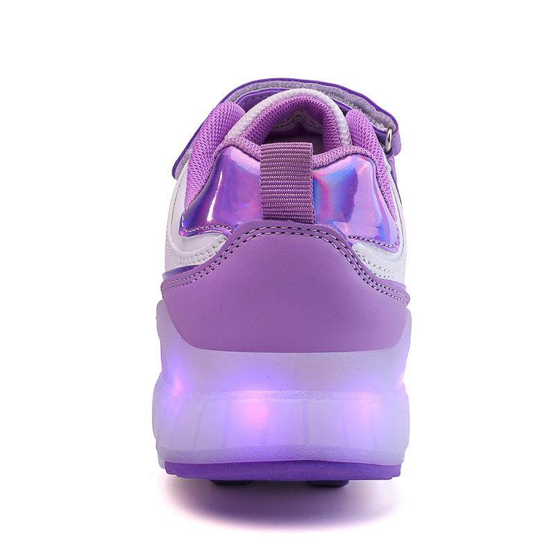 Kid's Lights Sports Shoes Rubbing Shoes Solid Magic Patch Can Charging Double-row Four-wheel Slide Shoes