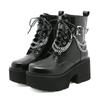 Gdgydh Современные ботинки женские туфли готические металлические украшения черные ботинки женский каблук сексуальная цепь массивный каблук платформа обувь молния