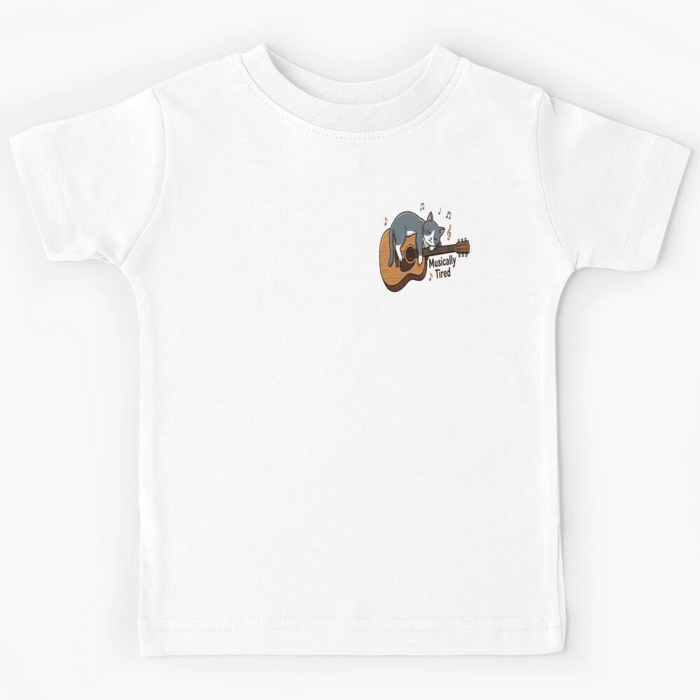 Musically Tired Cute Cat Guitar Sticker | Funny Music Lover Design Kids T-Shirt