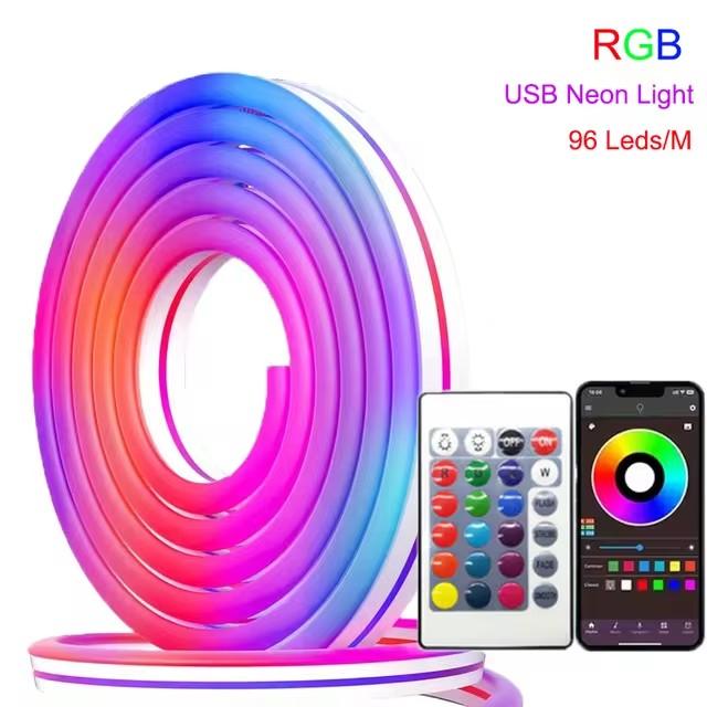 5V RGB Неоновая светодиодная лента 1M 2M 3M 5M 5050 SMD Гибкая Водонепроницаемая IP65 Питание от USB Синхронизация с музыкой Управление через приложение для декора комнаты ПК