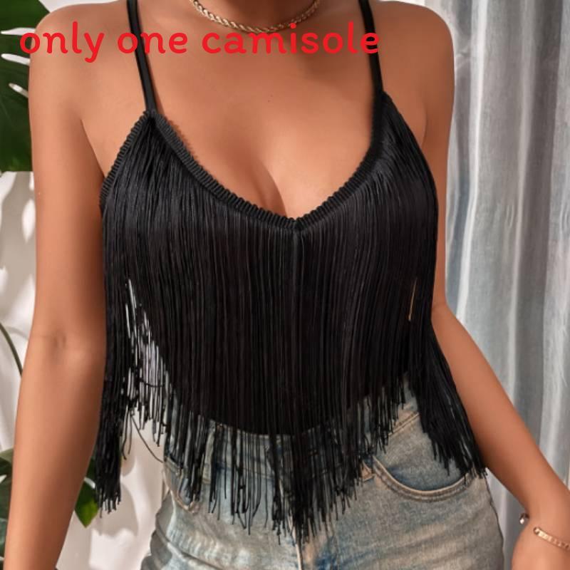 Spring Womens Fringe Camisole With High Elastane For Casual Wear