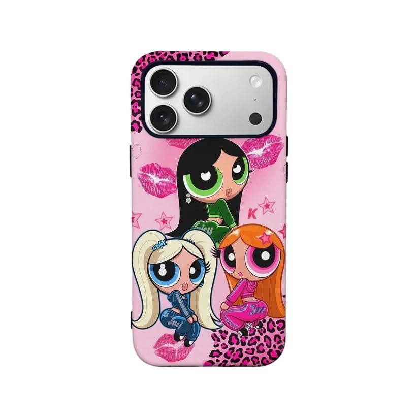 Роскошный Clmj Милый Чехол для Телефона The P-Powerpuffs Girls для iPhone 17 16 15 14 13 12 11 X Air Pro Max Plus Двухслойная Задняя Крышка