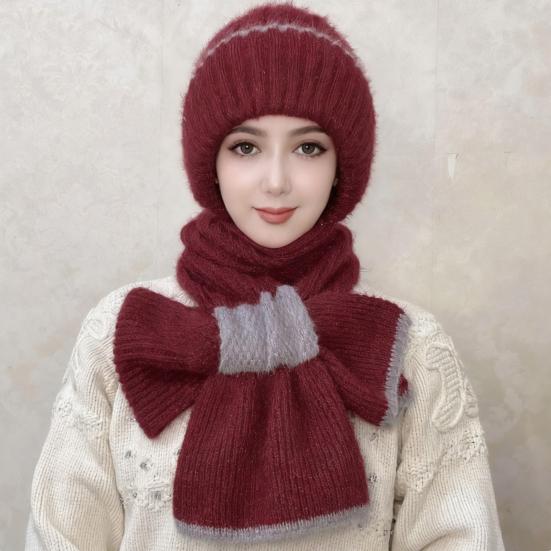 Winter Knit Hat Scarf Set Large Head Circumference Elastic Warm Riding Hat Outdoor Activities Travel Cycling Headwear