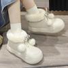 Модные зимние пушистые тапочки женские из искусственного меха с помпоном, ботильоны до щиколотки, уличные водонепроницаемые теплые хлопковые туфли с круглым носком, милые плюшевые слайды, зимние ботинки