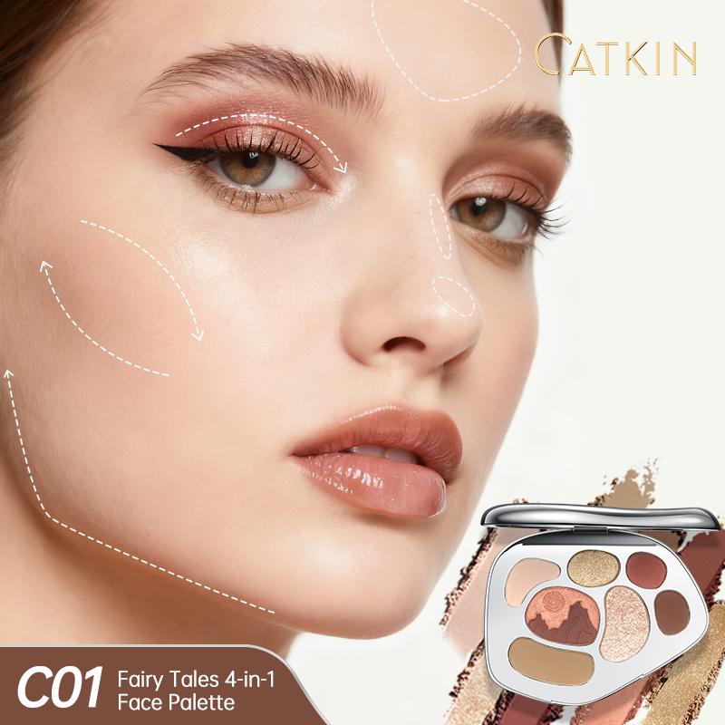 CATKIN Палетка теней для век и румян для всего лица Матовые с шиммером и глиттером Высокопигментированный Хайлайтер для лица Пудра для контуринга