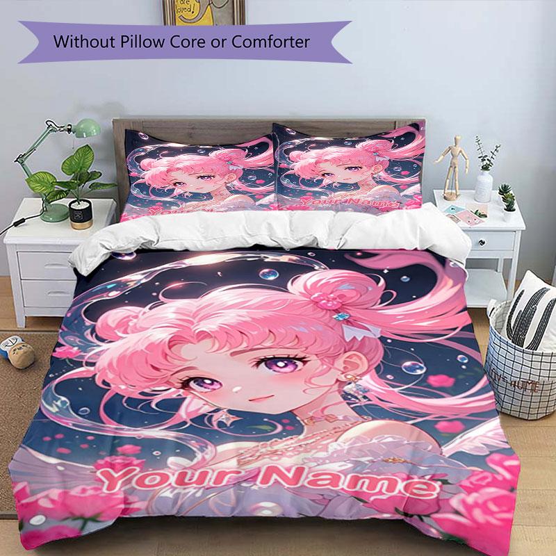 3pcs Custom Name Fantasy Bubble Princess Bedding Set Printed Bedding Set Duvet Cover Closure Includes 1 Duvet Cover & 2 Pillowcases Bedroom Decor