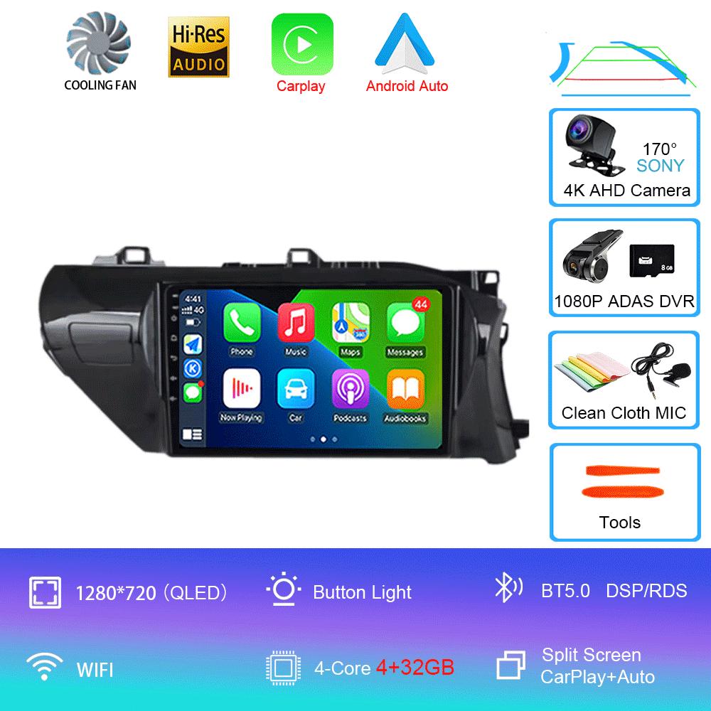 Для Toyota Hilux 2016-2020 Автомагнитола Android 14 Carplay Auto 2K Экран WIFI+4G Мультимедийный плеер 2din Автомагнитола Стерео Головное устройство
