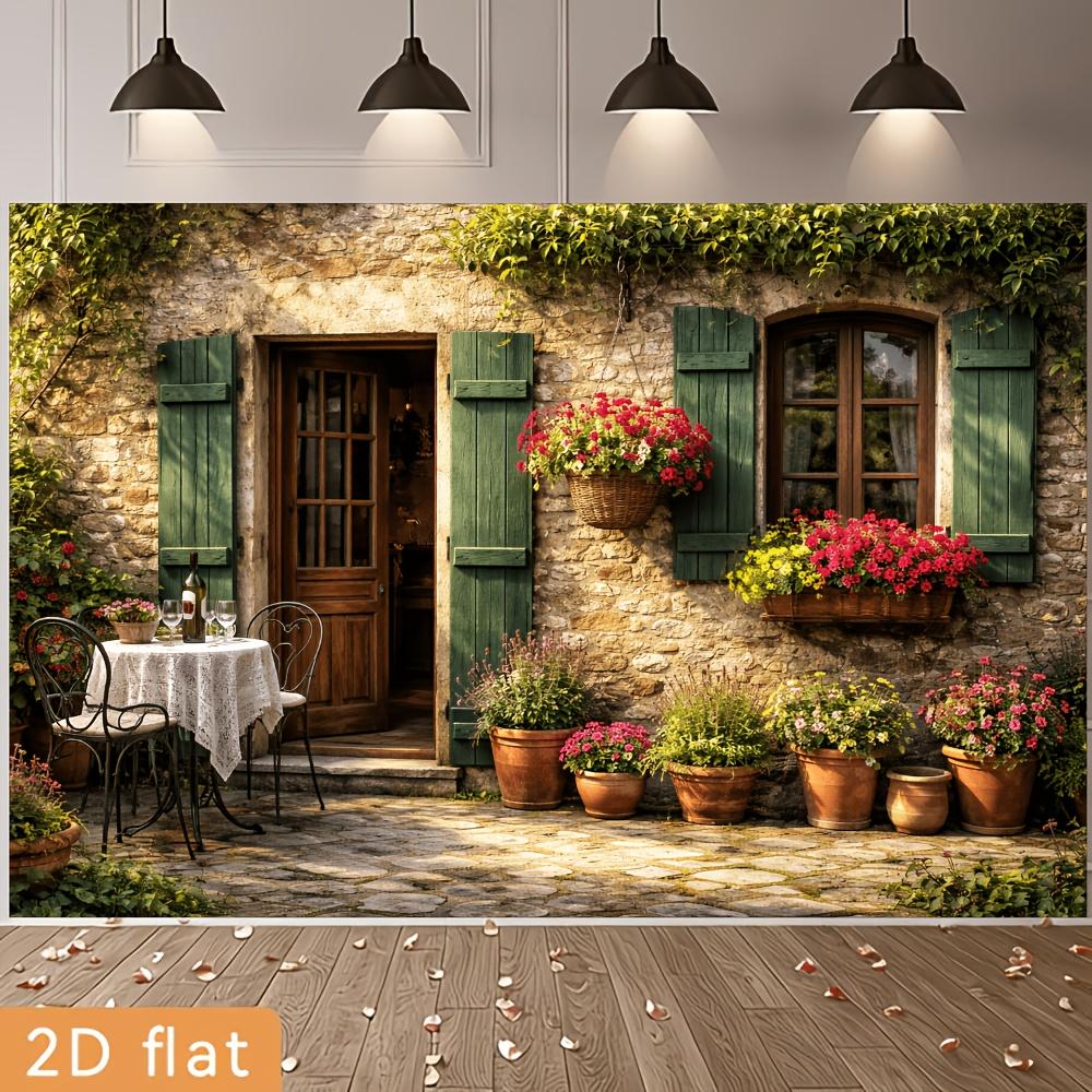 2D plane 1 piece · European country-style courtyard theme banner background A cozy and relaxing rural scene