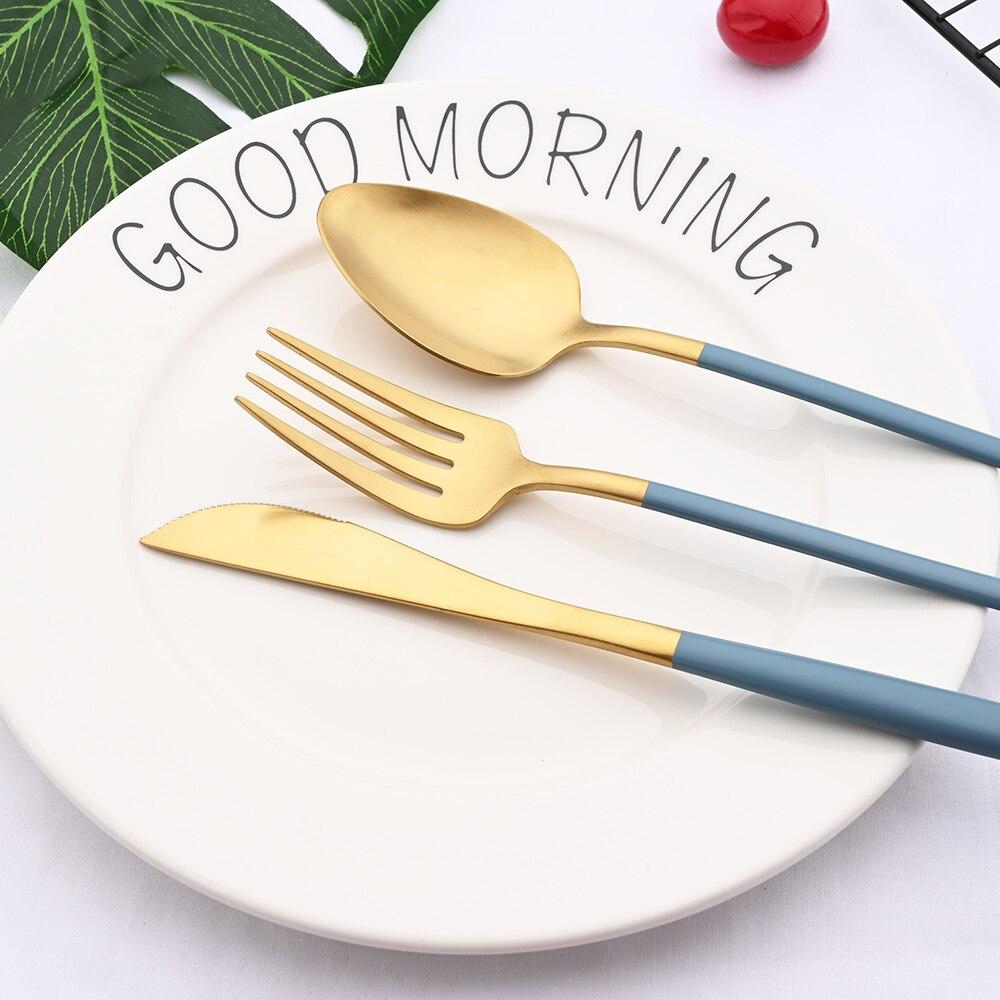24Pcs Tableware Set for 6 Pink Matte 304 Stainless Steel Dinnerware Set Gold Dinner Cutlery Spoon Fork Knife Western Flatware