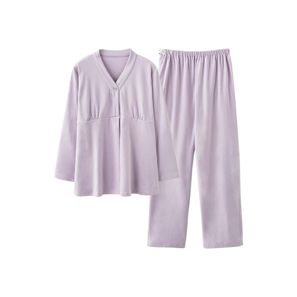 Магазин Беременность Спереди Длинные Открытые Фиолетовые [выбрать Завтра] Пижама, Теплая, Для Кормления, На пуговицах, Дородовая, Послеродовая, Рукав, Спереди, Осень, Зима, Весна,