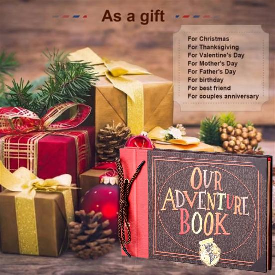 Adventure Book Scrapbook Handcrafted Photo Album with Pocket Retro Diary DIY Travel Journal Gift for Couples Anniversary Weddings Birthday Christmas