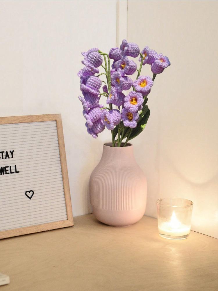 3PCS Artificial Crochet Flowers Handmade Knitting 5Heads Lily of The Valley Woven Flowers with Stems for Valentine's Gifts Home Wedding Party Office