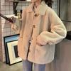 Lady Winter Coat Turn-down Collar with Pockets Thick Fleece Single-breasted Loose Solid Color