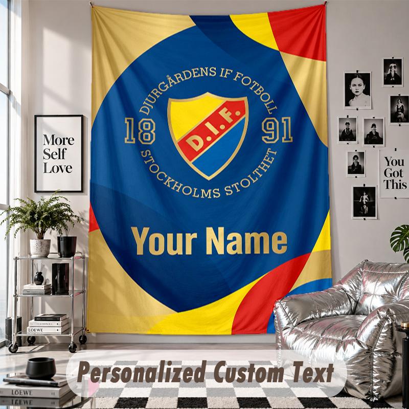 Wall Hanging Tapestry With Custom Name & Text, Djurgårdens IF Decorative Tapestry For Bedroom