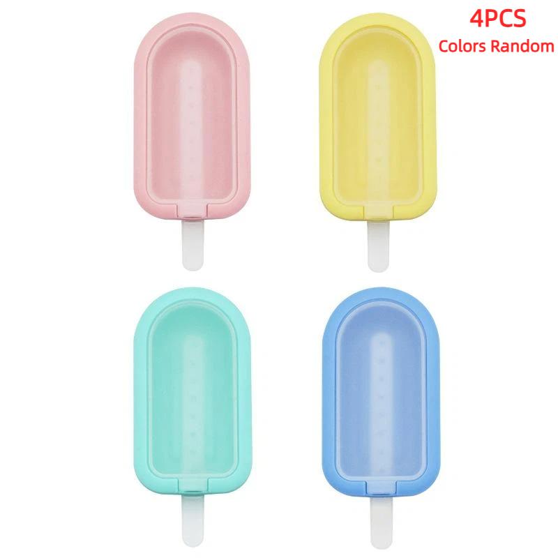 4 Pcs Silicone Popsicle Mold Set with Sticks Reusable Non-Toxic Easy Release DIY Homemade Ice Molds for Summer Family Use