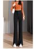 2026 Women's High-Waisted Flowing Black Micro-Flare Wide-Leg Trousers with Slit