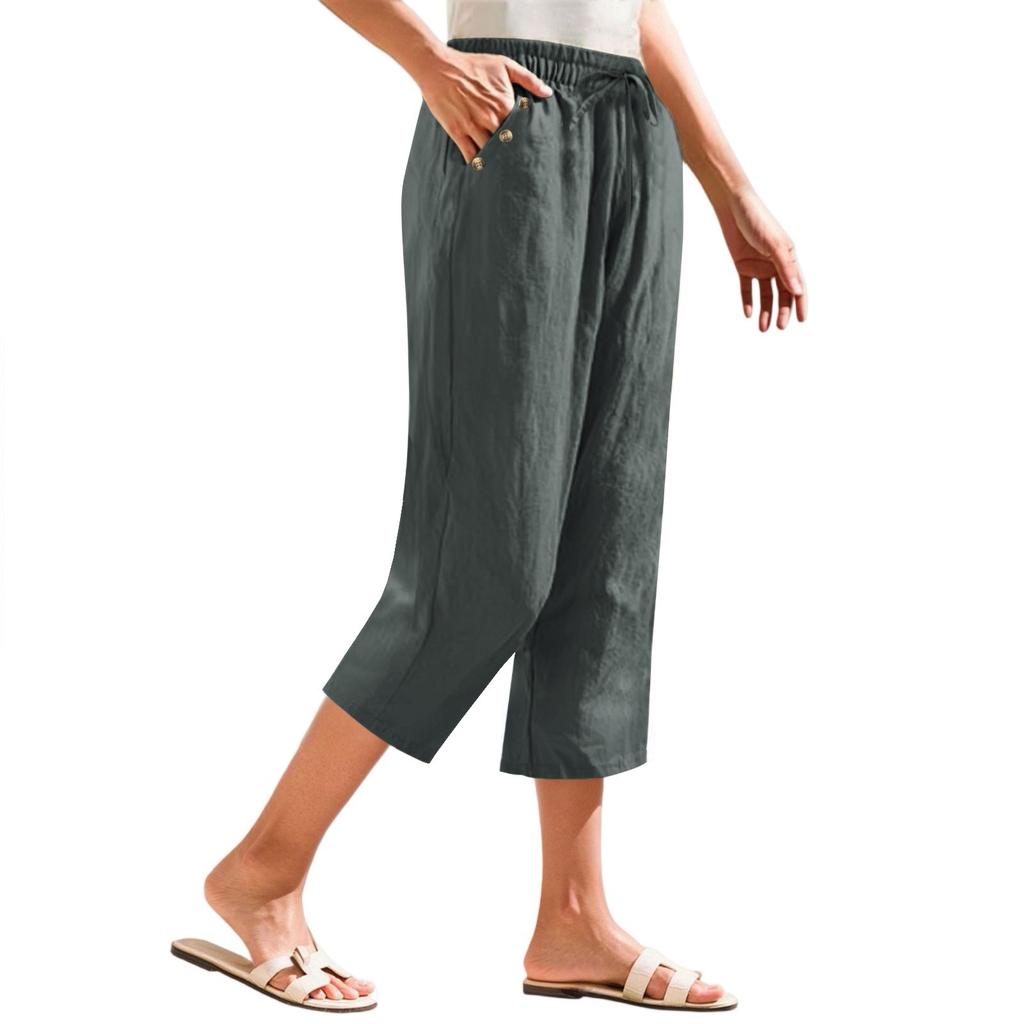 Women's Cropped Pants Stralght Pants With Pockets Lightweight Caual Loose Trousers