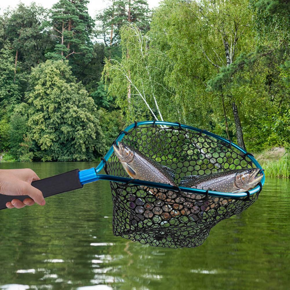 Aluminum Alloy Fishing Landing Net Trout Net Soft Rubber Mesh Fly Fishing Net with Carabiner Fishing Gifts for Men