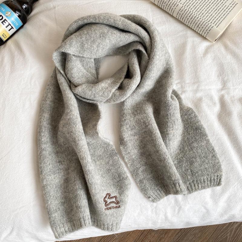 Red Embroidered Wool Scarf Female Rabbit Festive Autumn and Winter Versatile Imitation Cashmere Knitted Shawl