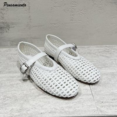 Модные балетки в стиле Ins, летние плетеные женские балетки, дышащие, с перфорацией, Мэри Джейн, кожаные лоферы для ленивой ходьбы, обувь для девочек