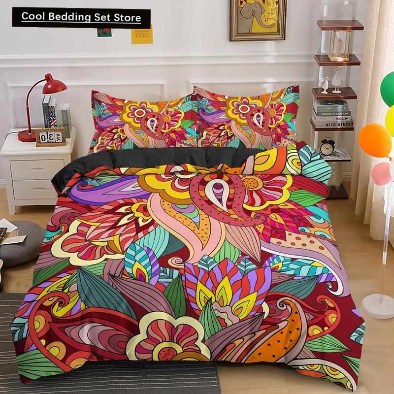 Комплект постельного белья Psychedelic Boho Luxury 2/3 шт. с наволочкой King Mandala пододеяльник Queen одеяло покрывало полиэстер пододеяльник
