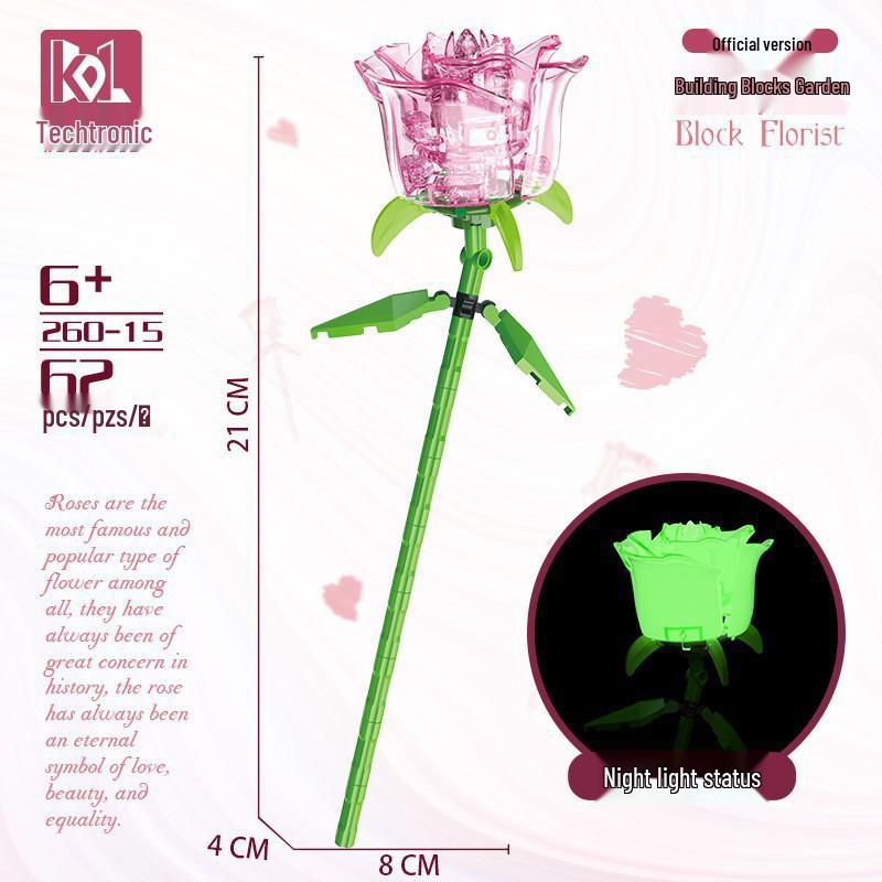 Tulip Lego-Compatible Everlasting Flower Building Blocks: Puzzle Ornament Potted Plant Toy, Valentine's Day Rose Gift.