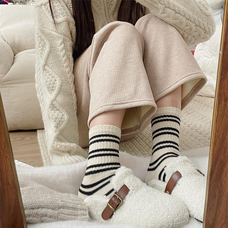 Striped Wool Socks Thermal Thickened Tube Socks Internet Celebrity Socks Retro Stacking Stockings
