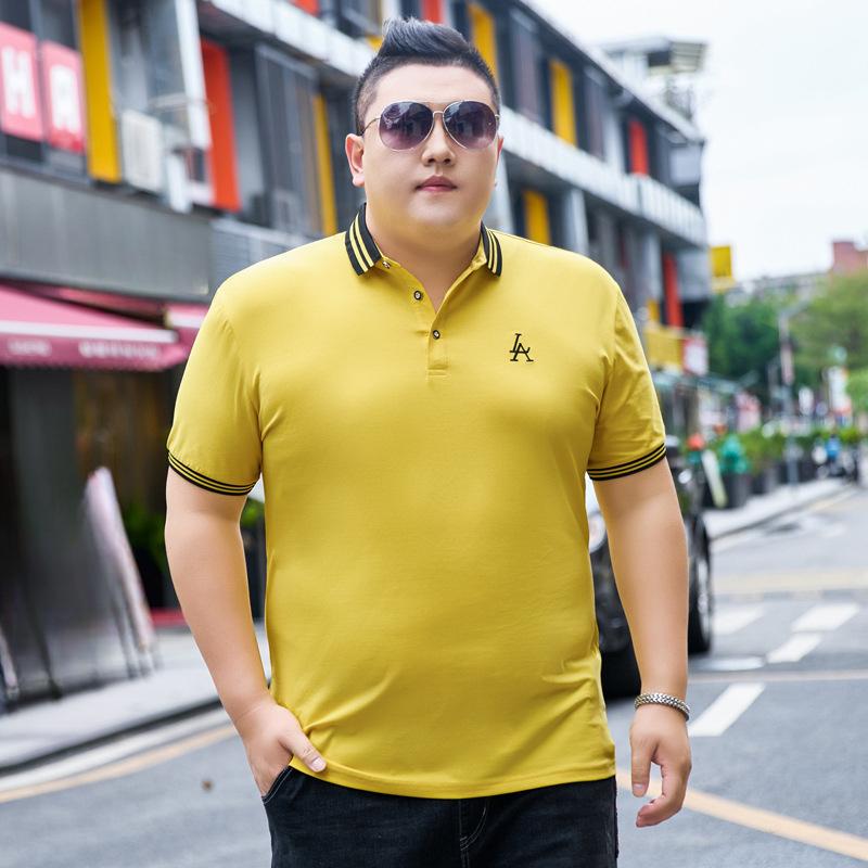 New Fat Man Men's Plus Size Plus Size Simple Lapel POLO Shirt Casual Ice Silk Cotton Short-sleeved T-shirt
