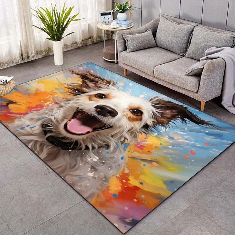Happy Dog Rug: Spread Joy with Vibrant Colors Pet Lover Gifts Abstract Animal Art Carpets Anti slip carpet can be machine washed