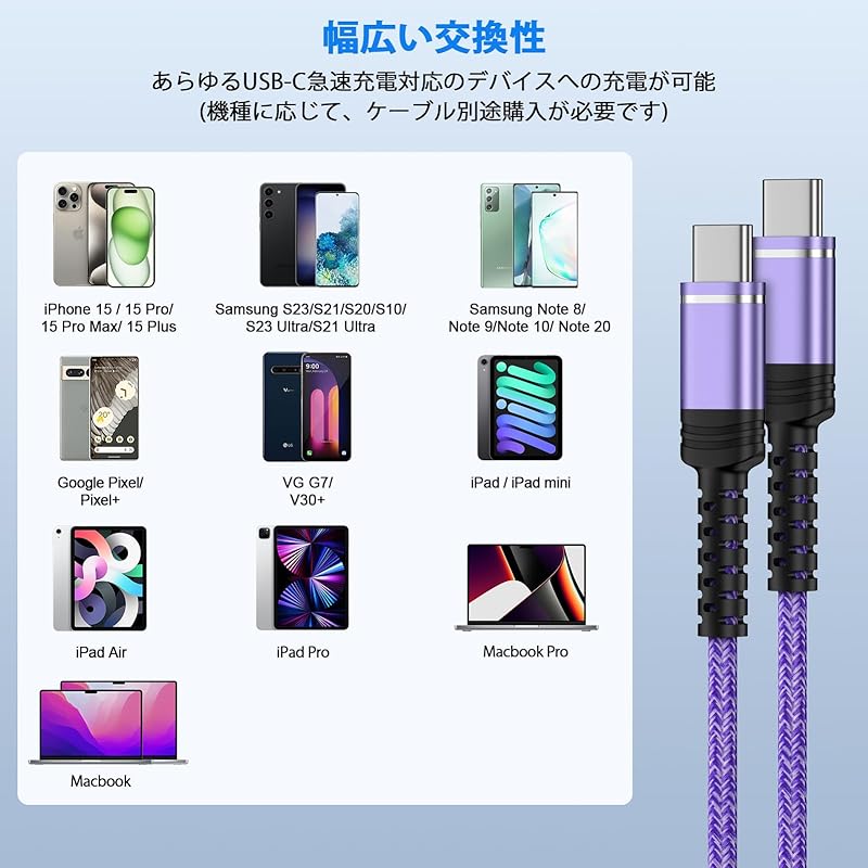 Type C to C cable [1.8m 2 pieces * 2 colors] PD compatible 60W fast charging USB iPhone16 charging cable Prevention of disconnection iPhone16 series