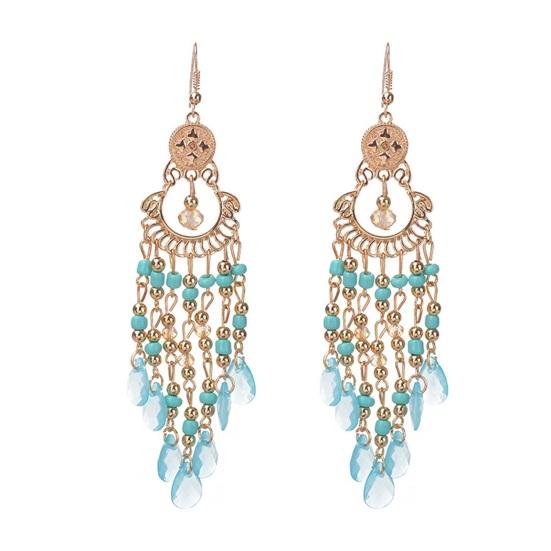 1 пара женских винтажных полых сережек с крючком в этническом стиле, увеличенные серьги из бусин в форме капли воды